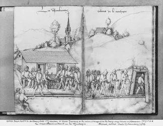 Silver mine of La Croix-aux-Mines, Lorraine, collectors entering the mine, c.1530